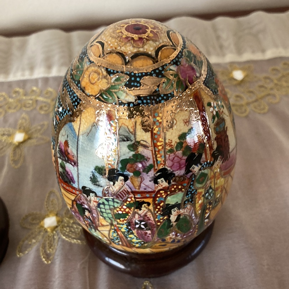 Set of 2 vintage oriental hand painted satsuma egg - Picture 3 of 12